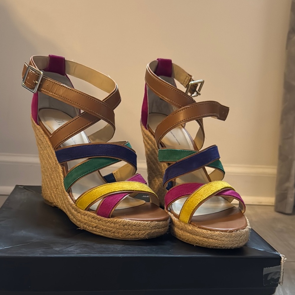 I.N.C. Multi-Color Strappy Wedge Sandals - Women Size 8.5